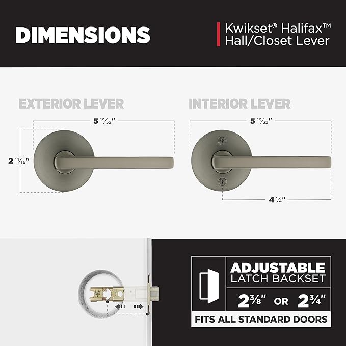 Kwikset Halifax Interior Round Passage Door Handle, Lever for Closet and Hallway Doors, Reversible Non-Locking Handle Lever, Gunmetal