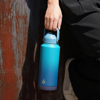 BJPKPK Insulated Water Bottle with Straw Lid, 40oz Large Thermo, BPA Free Leak Proof Stainless Steel Metal Water Bottles, Tumblers, Cups, Flasks for Travel, Sports,Black Grey