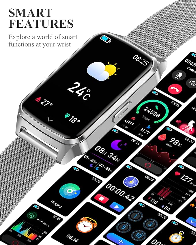 Fitness Tracker Watch for Women Men, Step Counter Compatible with iPhone Android, IP68 Waterproof Activity Tracker with Sleep Monitor, 110+ Sports (Classic, Silver, 1.57)