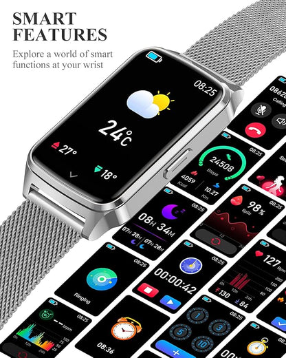 Fitness Tracker Watch for Women Men, Step Counter Compatible with iPhone Android, IP68 Waterproof Activity Tracker with Sleep Monitor, 110+ Sports (Classic, Silver, 1.57)