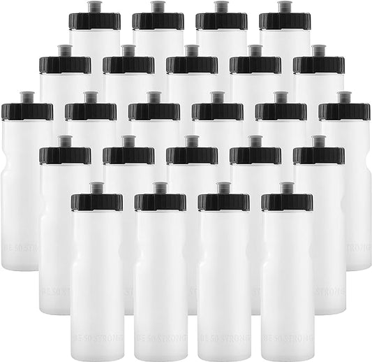50 Strong Sports Water Bottles – Reusable 22 oz BPA-Free Plastic Bottles with Pull Top Cap – Made in USA – Top Rack Dishwasher Safe – Fits Most Bike Cages Brand