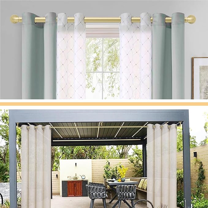 Gold Curtain Rods 18 to 120 in,Wraparound Curtain Rods,Adjustable Length,1 in Diameter Pipe,Wall or Ceiling Mounted,for Bedroom and Living Room (Gold 18” to 120”)