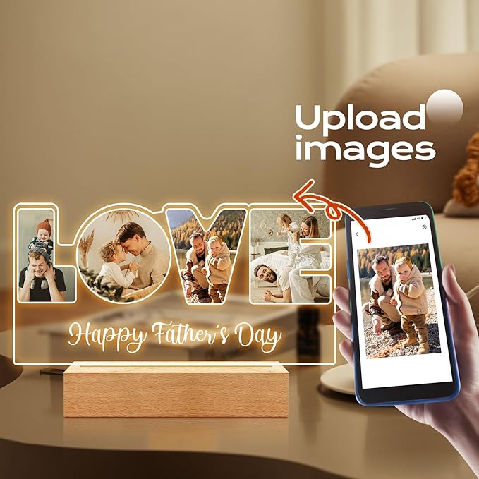 Custom Picture Frame with Photo, Customized Picture Frames with Night Light, Personalized Photo Frame, Personalized Valentines Day Gifts for Dad