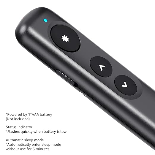 Amazon Basics Wireless Presenter, Red Laser, 2.4GHz, Battery Operated, Hyperlink