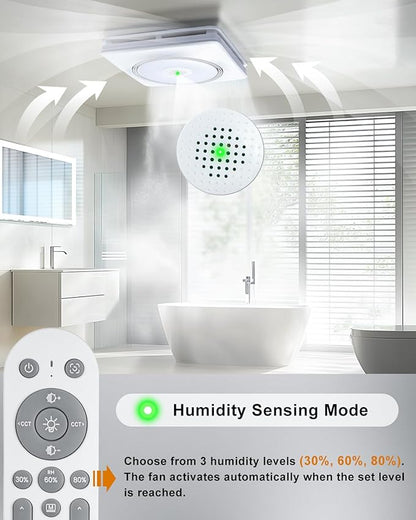 GROWNEER Powerful Oversize Bathroom Exhaust Fan with Light, 40W Bathroom Fan with Humidity Sensor, 110/160 CFM 1.0 Sone Exhaust Fan with Heater, 1800W Heating, 1500lm 2700K/4000K/5000K & Nightlight