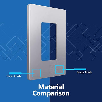 LIDER Matte Finish Decorator Switch Cover, Screwless Wall Plate, Mid-Size 1-Gang 4.88" x 3.11", Unbreakable Polycarbonate Thermoplastic, UL Listed, LSWP-31M-SV, Silver