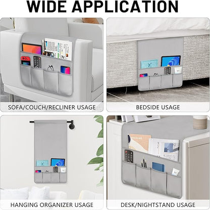 Remote Control Holder for Armchair，Couch Caddy Organizer TV Remote Holder for Bed Storage 5 Pockets，Remote Caddy Bedside Organizer Bedside Table Organizer (LightGray, 35''x18'')
