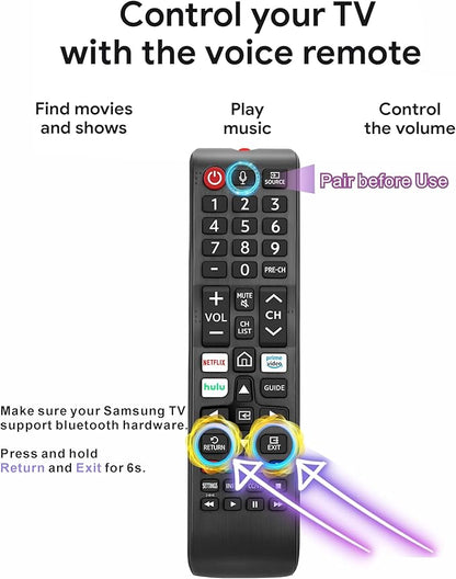 Replacement Remote for Samsung TV, Voice Control, Compatible with 2026-2016 Smart TV, LED, QLED, Crystal UHD & The Frame Series, 2-Year Warranty