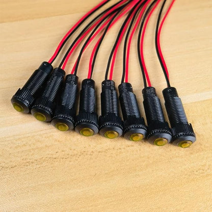 8pcs Yellow Indicator Pilot Light AC/DC 12-24V Mounting Hole Size 8mm(Flame Retardant Plastic Shell)