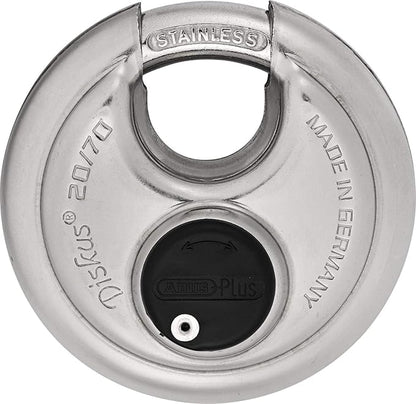 ABUS 20/70 Heavy Duty Diskus Storage Padlock with 2 Keys for Storage, Outdoor, Commercial, 2.75in (70mm) Wide, Keyed Alike 161262