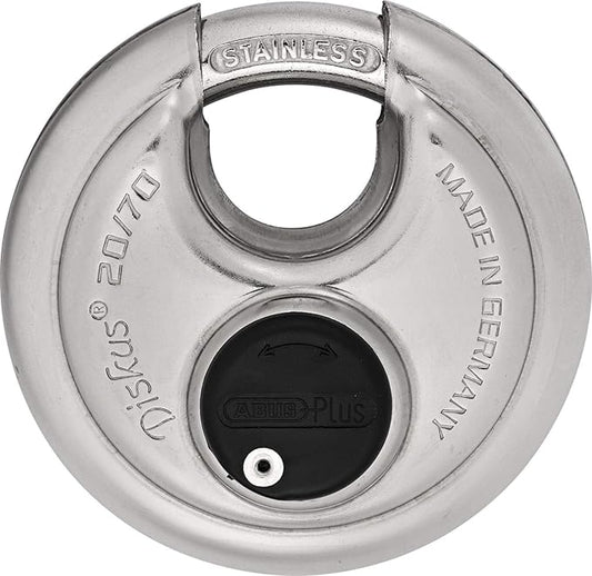 ABUS 20/70 Heavy Duty Diskus Storage Padlock with 2 Keys for Storage, Outdoor, Commercial, 2.75in (70mm) Wide, Keyed Alike 161262