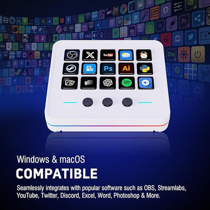 Macro Keypad, Stream Controller Deck Gaming Streaming Shortcut Keyboard, 18 Programmable Keys Customizable Visual AI Pad USB Soundboard for OBS, YouTube, Desk Office Setup, Laptop, PC, Mac