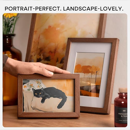 Homeforia 14x24 Picture Frame Brown, High End Dark Oak 14x24 Poster Wood Frame with Mat 11x22 for Photo, 14 x 24 Wooden Walnut Frame Matted to 11 x 22, 24x14 Frames, Tempered Glass, Wall Kit, Set of 1