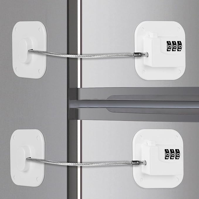 Refrigerator Lock, Combination Lock for Refrigerator Cabinets, Drawers, Heavy Duty Fridge Lock, Easy Install No Keys Needed (White-2Pack)