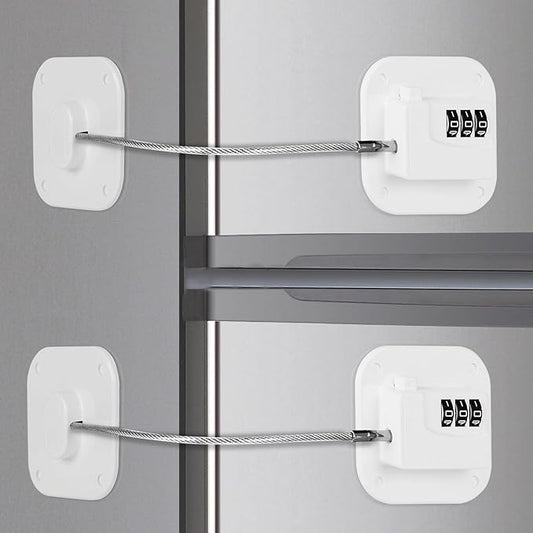 Refrigerator Lock, Combination Lock for Refrigerator Cabinets, Drawers, Heavy Duty Fridge Lock, Easy Install No Keys Needed (White-2Pack)
