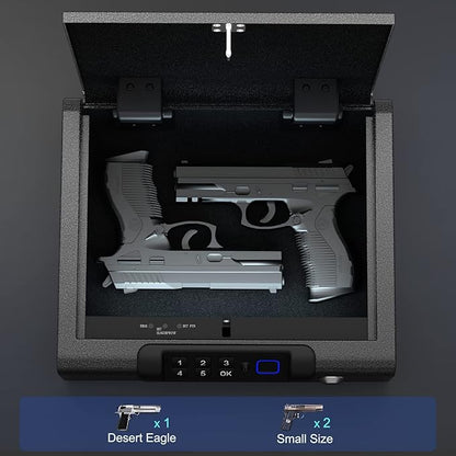 Biometric Gun Safe for Pistols 3-Ways unlock Fingerprint Digital PIN Key Unlock Handgun Safe with Sound, Lock box for Cloakroom living room Bedroom Nightstand and Car BILLCONCH