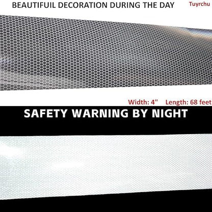 Non Fading Silver Reflective Tape 4 inch Wide, Outdoor Waterproof Safety Adhesive Stickers, High Visibility Industrial Marking Tape (68 feet)