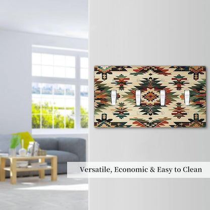 Light Switch Covers Southwest Rustic American Indian Aztec Boho Quad Toggle Electrical Faceplate 4 Gang Wall Plate Decorative Switch Plates for Bed Room living Room Decor