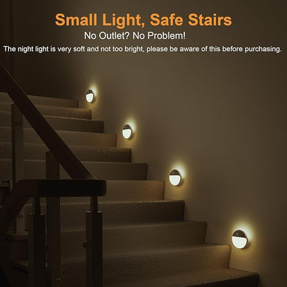 2 Pack Motion Sensor Night Light, Gold Yellow, 3 Lighting Modes, Stepless Dimming, Battery-Powered, Dimmable LED, Suitable for Bedroom, Bathroom, Stairs, Corridors, Closets