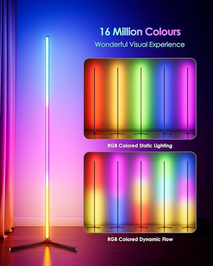 Corner Floor Lamp, 65" Smart RGB Color Changing LED Floor Lamp with APP and Remote Control, Modern Mood Lighting Corner Lamp with Music Sync, DIY Mode & Timing for Living Room Gaming Room