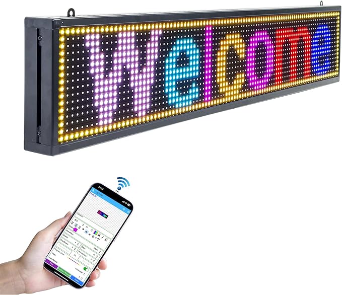 Programmable Scrolling LED Sign Outdoor Signs for Businesses Pantalla LED Para Publicidad Waterproof Digital Display Board - Custom Electronic Message Panel for Wall (Letrero) 39"X8"