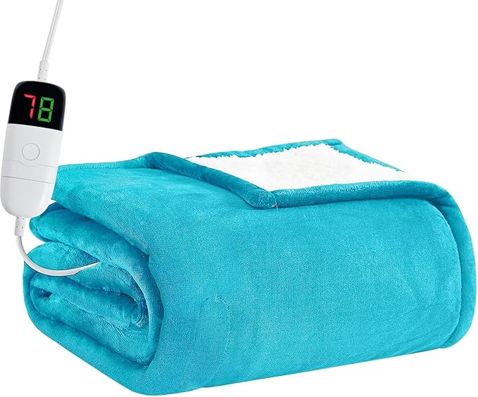 BOMOVA Heated Electric Blanket Throw Size - 50 x 60 Heating Blanket with 10 Heating Levels & 8 Hours Auto Off, Warm Flannel Blanket, Christmas Birthday Gifts for Women
