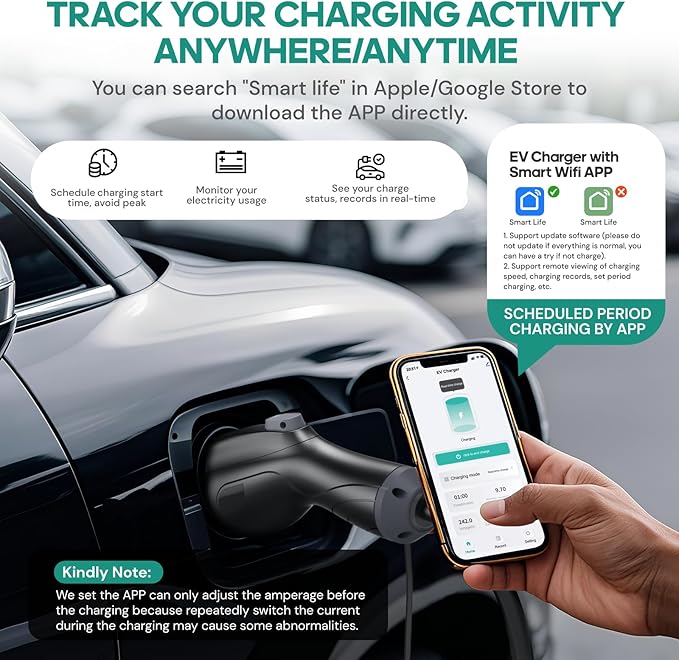 Level 2 EV Charger(WiFi APP/Plug-Play), 40Amp, 25ft Cable ETL Certified, 240V NEMA 14-50p Plug, Home Level 2 EVSE Car Charger w/ J1772 Connector, Electric Vehicle Charging Stations