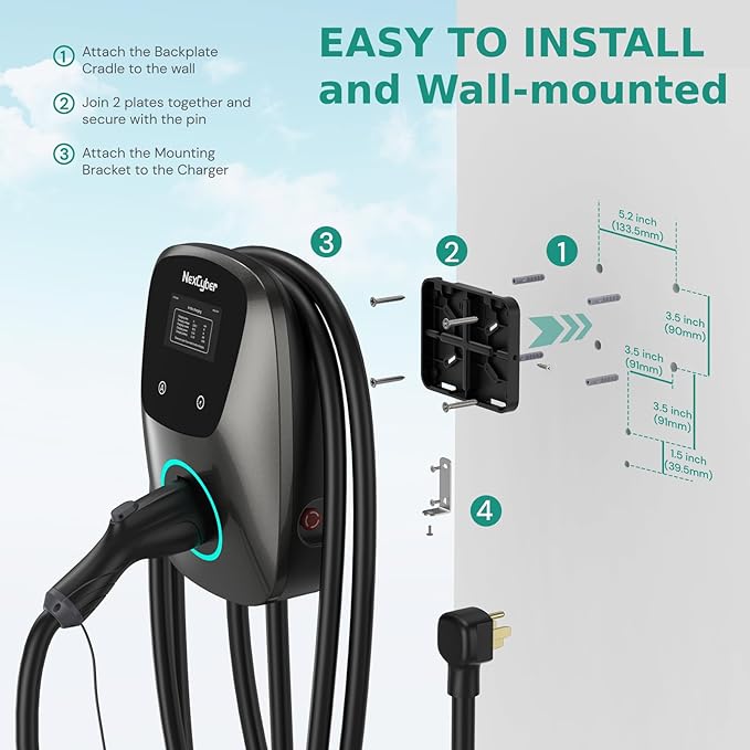 Level 2 Electric Vehicle (EV) Charger, 48 amp/11.5kW EVSE w/ J1772 Connector, 240v Electric Car Charger, 25ft Cable ETL Certified, Hardwired & No Plug, APP Start/Plug and Play (Hardwired)