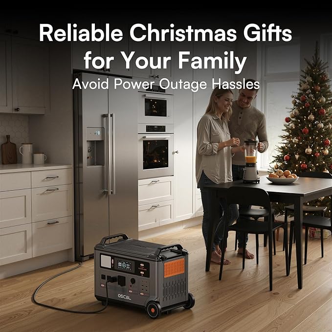 OSCAL PowerMax 6000 Solar Generator with 3×400W Solar Panel, 120V/240V Split Phase Voltage 6000W AC Outlets (9000W Peak), 2200W AC Charging/2400W Solar Charging, Emergency for Home, Battery Backup