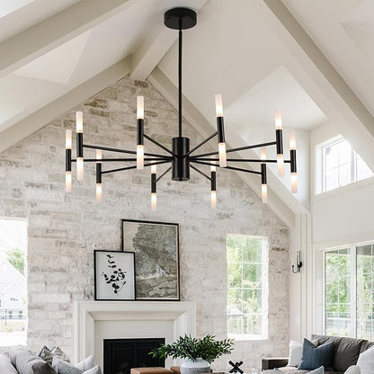 Modern Sputnik Chandelier Mid Century Black Chandeliers for Dining Room Living Room Kitchen Bedroom Support APP Voice Control Dimmable Smart LED Light Fixture(GB1337YY20-BK)