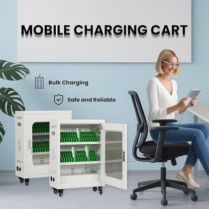 30 Device Cell Phone Charging Stations, Mobile Phone Charging Cabinet, Cellphone USB Charging Cart, Rechargeable Cellphone Locker Storage Charging Station (White, 30 Slots)
