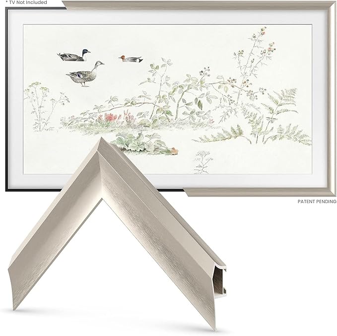 German Silver Prismatic 75" Alloy Deco TV Frame - Compatible ONLY with Samsung The Frame TV and Pro TVs (Fits 2021-2025, LS03A, LS03B,LS03C,LS03D,LS03FA,LS03FW)