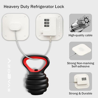 Refrigerator Lock, Heavy Duty Fridge Lock, Combination Lock for Fridge, Cabinets, Window, Drawers and Child Safety Cabinet Locks, No Drilling, Easy Install, No Keys Needed, 2 Pack, White