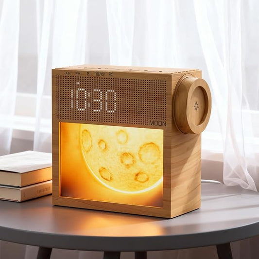 Sunrise Alarm Clock, Sound Machine & Gentle Wake-Up Light, Dual Alarms 20 Natural White Noise Machine for Heavy Sleepers Adults, Snooze, Timer, Dimmable Bedroom Bedside Moon Lamp, Better Sleep Gifts