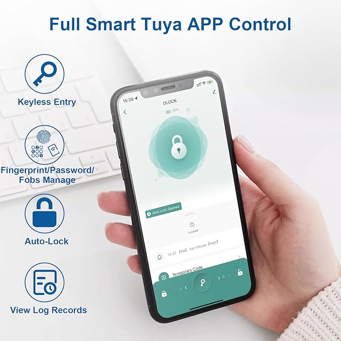 Fingerprint Door Lock, Finger Print Door Knobs Thumbprint Door Knob with App Control/Fingerprints/IC Cards/Codes/Keys, Smart Lock for Bedroom Home Apartment