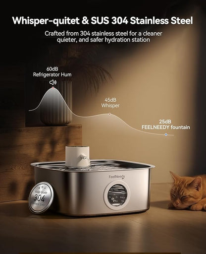 Cordless Dog Water Fountain, 5000mAh Battery Operated Water Fountain for Dogs, Stainless Steel Cat Water Fountain for Multi-Cats & Small-Medium Dogs, 8L Automatic Pet Water Fountain, Easy to Clean