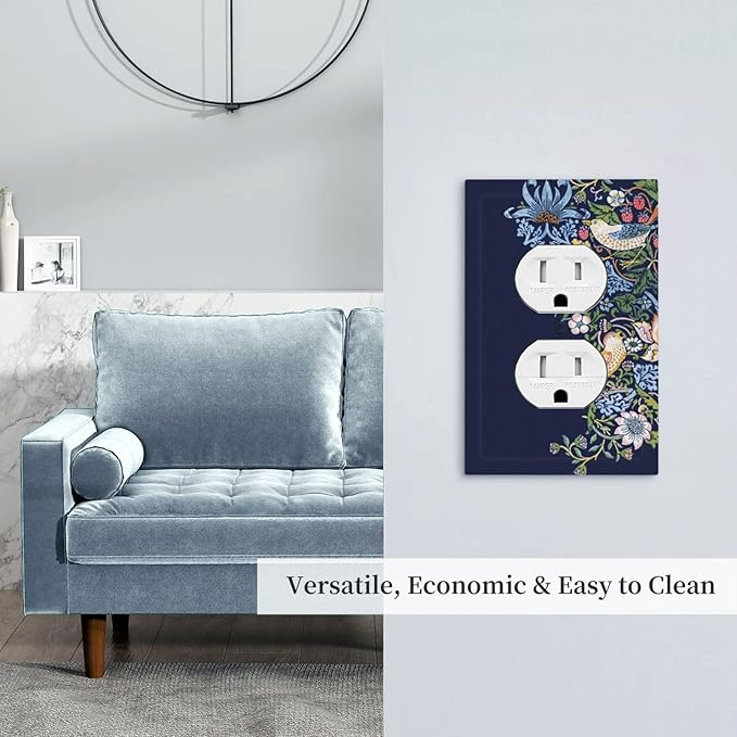 Decorative Outlet Covers Vintage Blue Morris Strawberry Thief Bird Flower 1 Gang Duplex Light Switch Cover Plate Wall Plates for Electrical Outlets Switchplate Faceplate