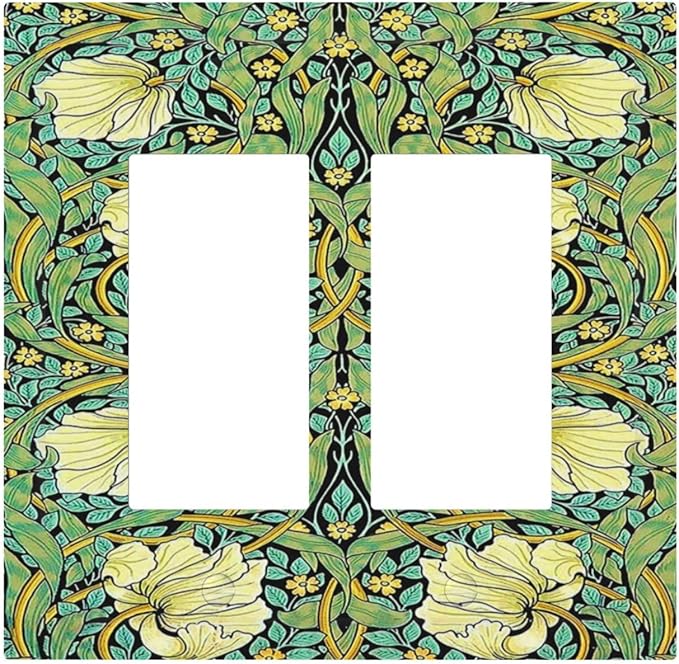 Decorative Outlet Covers William Morris Vintage Floral Yellow Flowers Green Leaf 2 Gang Double GFCI Rocker Electrical Wall Panels Light Switch Cover Plate for Bedroom living Room Decor