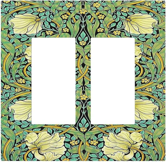 Decorative Outlet Covers William Morris Vintage Floral Yellow Flowers Green Leaf 2 Gang Double GFCI Rocker Electrical Wall Panels Light Switch Cover Plate for Bedroom living Room Decor