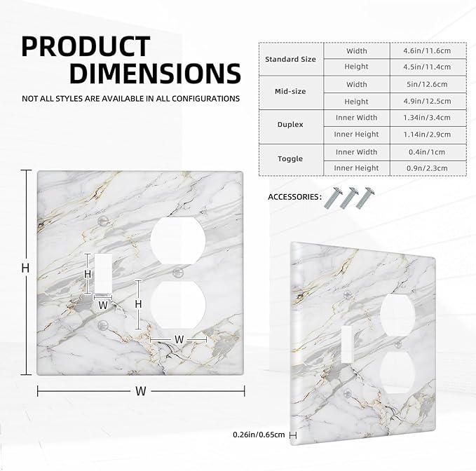 Outlet Covers Gray Gold Marble Abstract Modern Luxury 1 Toggle 1 Duplex Switch Plate Covers Electrical Light Switch Cover Plate Decorative Wall Plate Socket Cover for Bedroom Home Decor