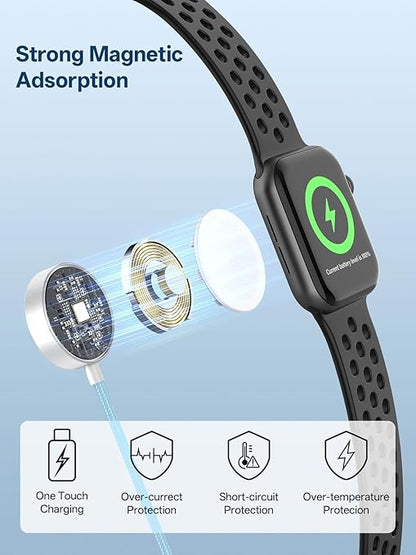 Travel Essentials, 4 in 2 Multi Charging Cable for Apple Watch Charger/iPhone Charger,USB C Cable Cord for iPhone 17-11/iWatch Ultra/10-2/Galaxy S25-S20, Android Phones, MP3-Blue,5FT