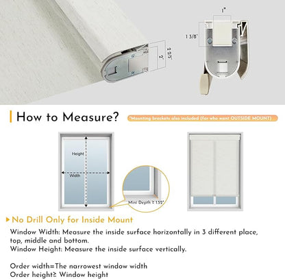 Persilux Smart Motorized Blinds with Remote, No Drill Automatic Roller Shades for Indoor Windows, Light Filtering Linen Fabric, Electric Blinds for Windows, Texture Cream 1703, Custom Size