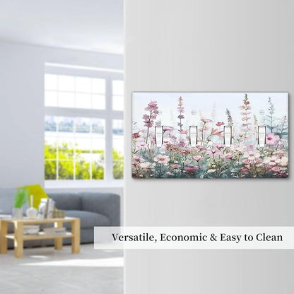 Pink Floral Watercolor Botanical Wildflowers Light Switch Covers Quad Toggle Electrical Faceplate 4 Gang Wall Plate Decorative Switch Plates For Bed Room Living Room Decor