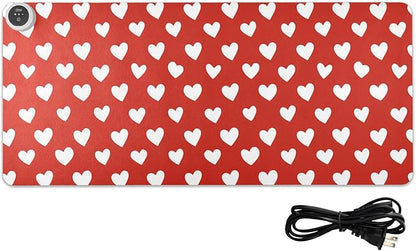 Heated Desk Pad Mouse Pad 31.5x13 Inch PU Leather Desk Mat with 3 Heat Levels Large Mouse Gaming Computer Laptop Mat Red Heart Valentine
