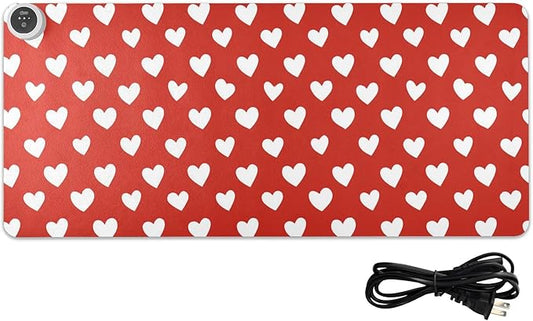 Heated Desk Pad Mouse Pad 31.5x13 Inch PU Leather Desk Mat with 3 Heat Levels Large Mouse Gaming Computer Laptop Mat Red Heart Valentine