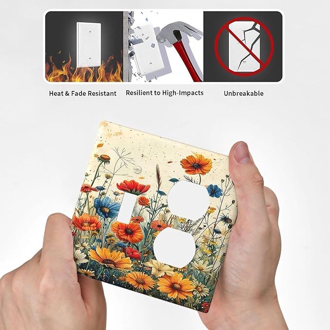 Outlet Covers Colorful Flowers Wildflowers Plants Orange Yellow Blue 1 Toggle 1 Duplex Switch Plate Covers Electrical Light Switch Cover Plate Decorative Wall Plate Socket Cover for Home Farmhouse