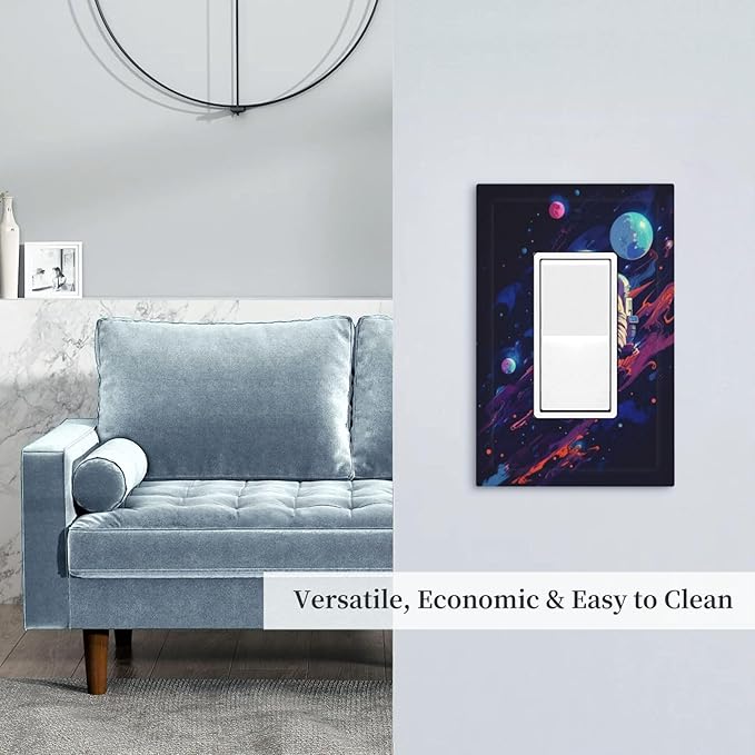 Decorative Outlet Covers Purple Space Astronaut Planet 1 Gang Single Decora GFCI Device Light Switch Covers Plate 1 Rocker Wall Plate Jumbo Face Plate for Bedroom Home Decor