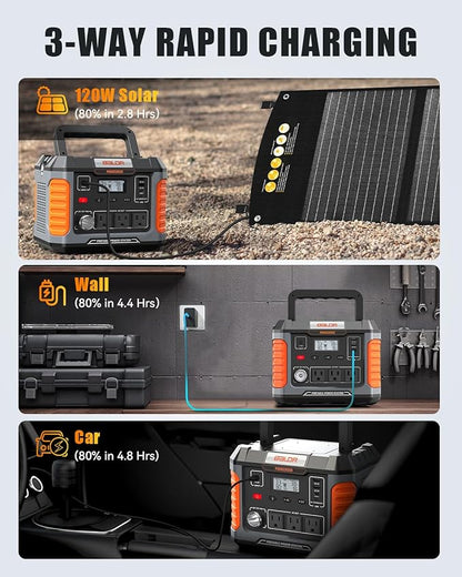 BALDR Portable Power Station, 500W Output, 288Wh Capacity, AC Outlet, USB Ports, Solar Charging Generator for Home Camping Emergency Use.…