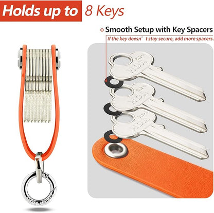 T-carbon Key Organizer, Carbon Fiber Leather Compact Key Holder, Silent Keychain, Expandable Key Case Holds Up to 8 Keys