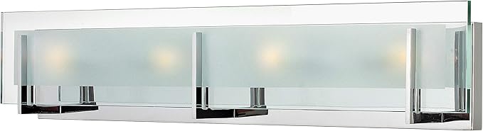 Hinkley Latitude Large Four Light Bath Vanity - Modern, Inside Etched Clear Glass Panel, Bulbs Included - Chrome Finish